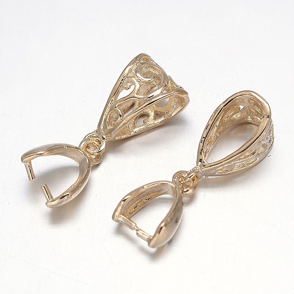 

PandaHall Filigree Rack Plating Brass Pendant Pinch Bails, Golden, 13x8x5mm, Hole: 5x9mm and 7x4mm, Pin: 1mm Brass