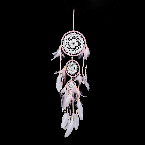 

PandaHall Handmade Round Woven Net/Web with Feather Wall Hanging Decoration, with Plastic Rings, Wooden Beads, for Home Offices Amulet...