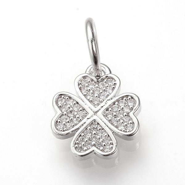 

PandaHall Brass Micro Pave Cubic Zirconia Charms, with Jump Rings, Four Leaf Clover, Platinum, 13.5x12x2mm, Hole: 6mm Brass+Cubic Zirconia...