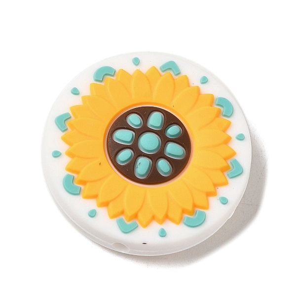 

PandaHall Daisy Food Grade Eco-Friendly Silicone Focal Beads, Silicone Teething Beads, Flower, 30x30x8mm, Hole: 2.5mm Silicone Flower Gold