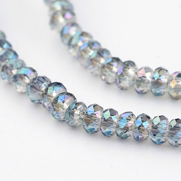 

PandaHall Electroplate Glass Beads Strands, Full Rainbow Plated, Faceted Rondelle, Turquoise, 2x1.5mm, Hole: 0.5mm, about 203pcs/strand, 12..., Green