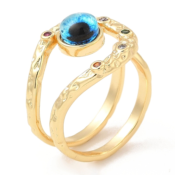 

PandaHall Resin Evil Eye Open Cuff Ring with Cubic Zirconia, Real 18K Gold Plated Brass Wire Wrap Jewelry for Women, Cyan, Inner Diameter...