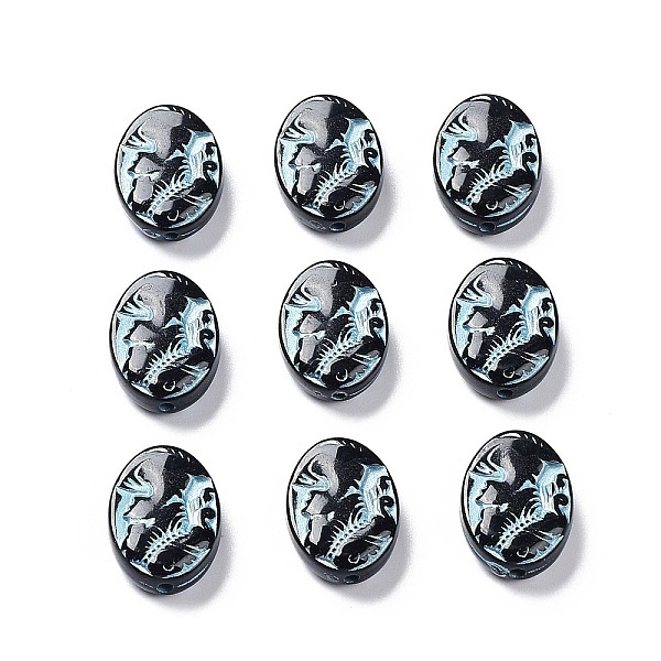 

PandaHall Black Opaque Acrylic Beads, Metal Enlaced, Oval with Insect Pattern, Pale Turquoise, 17.5x13x5.5mm, Hole: 1.6mm, about 580pcs/500g...