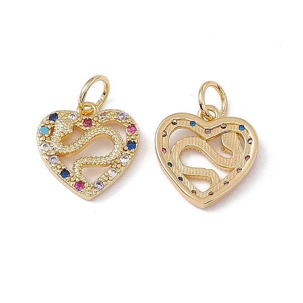 

PandaHall Brass Micro Pave Cubic Zirconia Pendant, with Glass & Jump Ring, Real 18K Gold Plated, Heart with Snake Charm, Colorful..., Multicolor