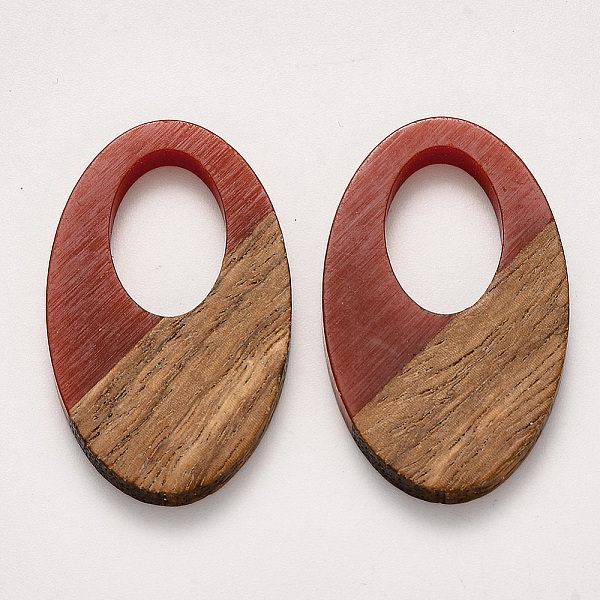 

PandaHall Resin & Walnut Wood Pendants, Waxed, Oval, Brown, 35.5x21.5x3~4mm, Hole: 16x10mm Resin+Wood Oval Brown