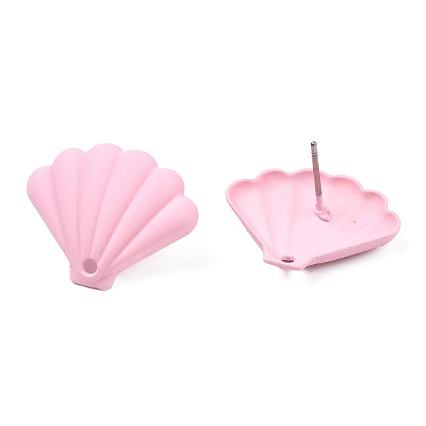 

PandaHall Spray Painted Iron Stud Earring Findings, with Hole, Fan, Pink, 17x21.5mm, Hole: 1.6mm, Pin: 0.7mm Iron Fan Pink