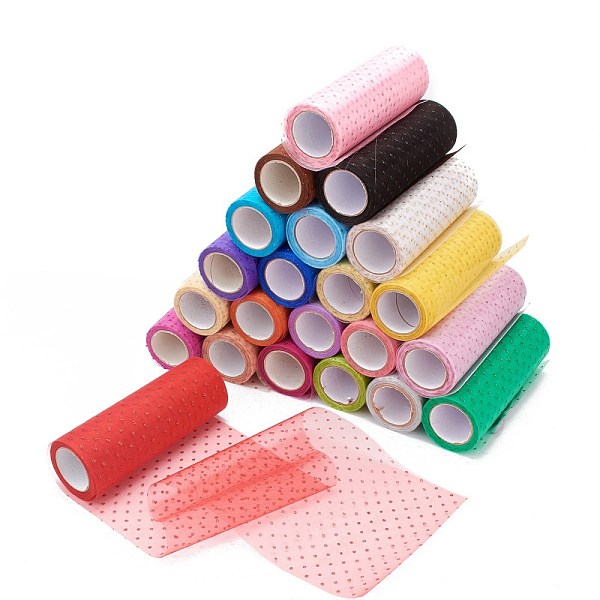 

PandaHall Glitter Deco Mesh Ribbons, Tulle Fabric, for Wedding Party Decoration, Skirts Decoration Making, Mixed Color, 5.90~5.94 inch..., Multicolor