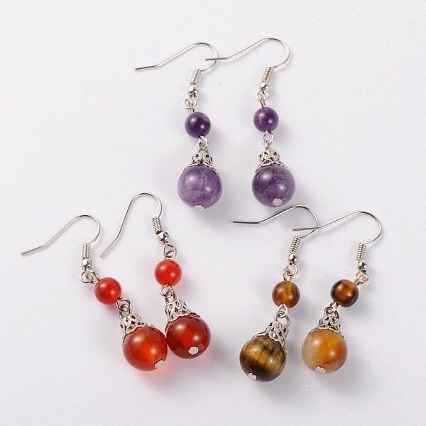 

PandaHall Natural Gemstone Dangle Earrings, with Iron Bead Caps and Brass Earring Hooks, Platinum, Mixed Stone, 47mm, Pin: 0.7mm Mixed Stone