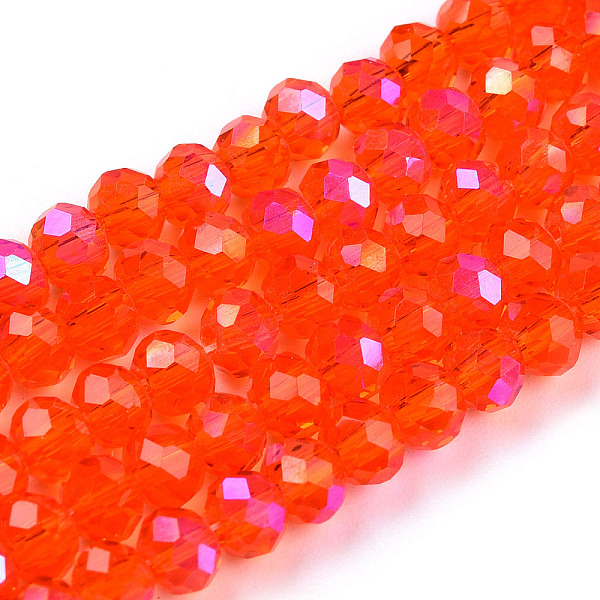 

PandaHall Electroplate Glass Beads Strands, Half Rainbow Plated, Faceted, Rondelle, Orange Red, 4x3mm, Hole: 0.4mm, about 113~115pcs/strand...