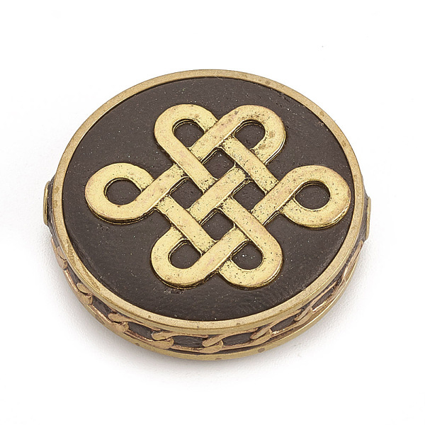 

PandaHall Handmade Indonesia Beads, with Raw(Unplated) Brass Findings, Flat Round with Chinese Knot, Black, 29x7mm, Hole: 2mm Polymer Clay...
