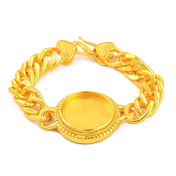 

PandaHall Brass Cuban Link Chain Bracelets Findings, Flat Round Tray Fit for Cabochons, with Heart Clasps, Lead Free & Cadmium Free, Matte...