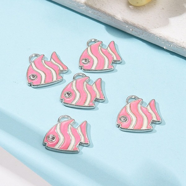 

PandaHall Alloy Enamel Pendants, with Rhinestone, Lead Free and Cadmium Free, Butterflyfish, Platinum, Pearl Pink, 19x20x2mm, Hole: 3mm...