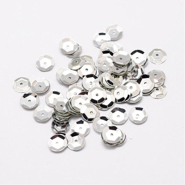 

PandaHall Plastic Paillette Beads, Semi-cupped Sequins Beads, Center Hole, Silver, 8x0.5mm, Hole: 1mm Plastic Disc Silver