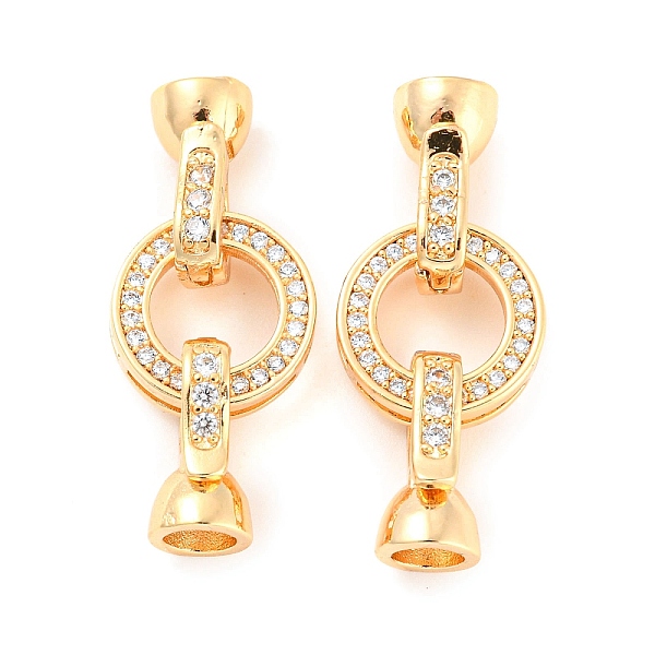 

PandaHall Rack Plating Brass Micro Pave Clear Cubic Zirconia Fold Over Clasps, Flat Round, Real 18K Gold Plated, Ring: 12x3mm, Clasps...