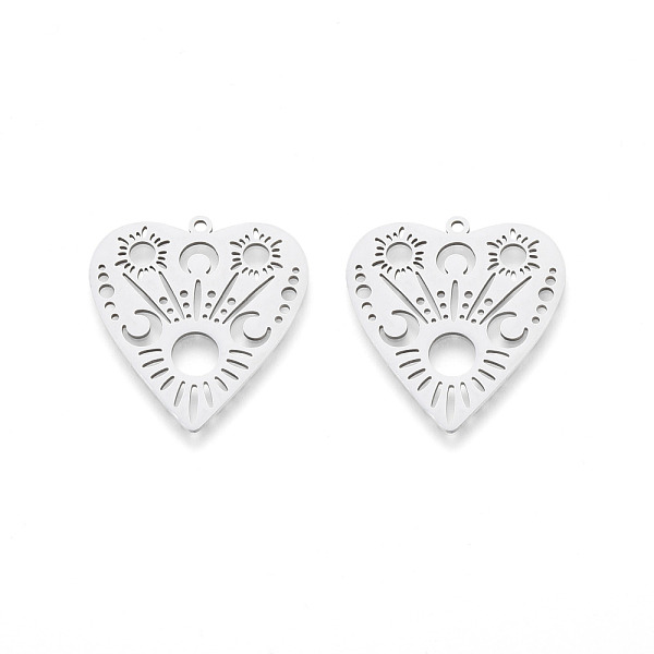 

PandaHall 201 Stainless Steel Pendants, Laser Cut, Hollow Heart with Moon, Stainless Steel Color, 30x28.5x1mm, Hole: 1.6mm 201 Stainless...