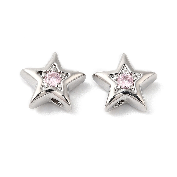 

PandaHall Brass with Cubic Zirconia Beads Beads, Real Platinum Plated, Star, Lavender, 7.5x8x3mm, Hole: 1mm Brass+Cubic Zirconia Star Purple
