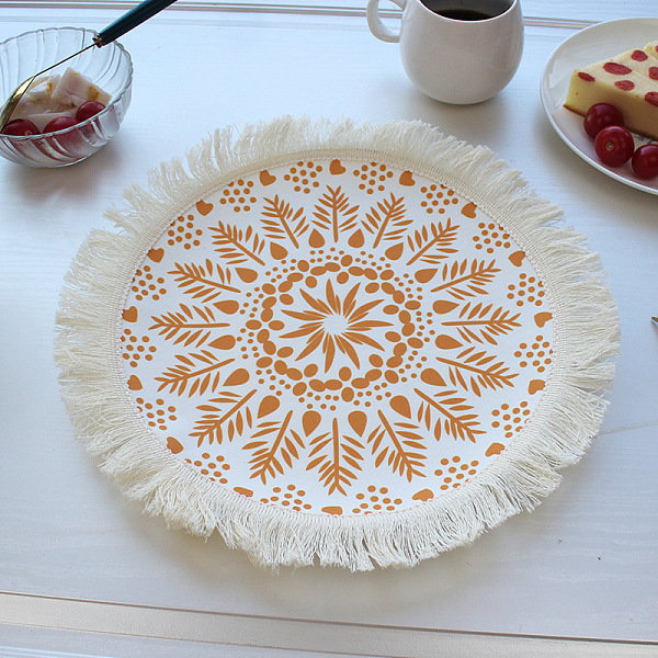 

PandaHall Bohemia Polyester Coaster Mats, Tassel Hot Pads, for Cooking Baking, Flat Round with Flower Pattern, Sandy Brown, 320mm Polyester...