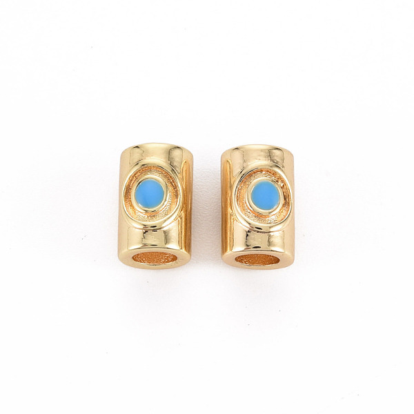 

PandaHall Brass Enamel Beads, Nickel Free, Column, Real 18K Gold Plated, Sky Blue, 9x7x6mm, Hole: 3.5mm Brass Column