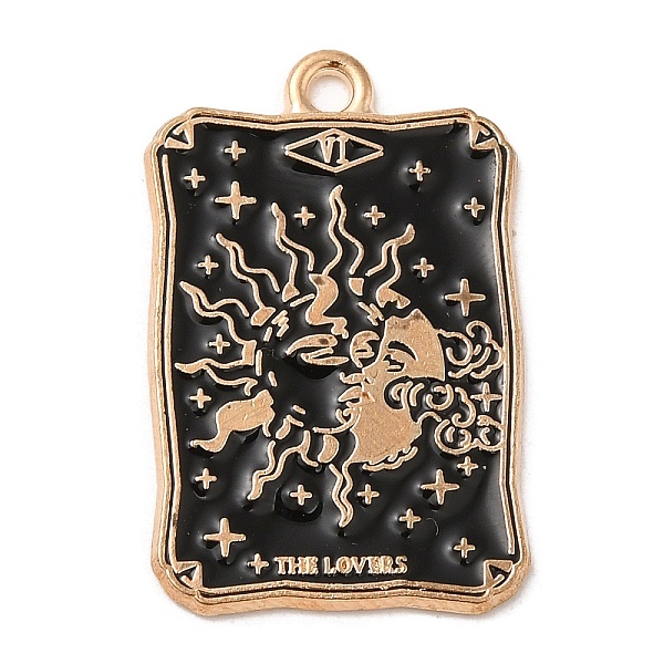 

PandaHall Alloy Pendants, with Enamel, Golden, Rectangle with Tarot Charm, Sun, 28x18x1.5mm, Hole: 1.8mm Alloy+Enamel Sun Black