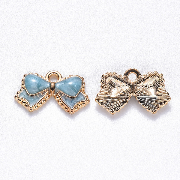 

PandaHall Alloy Enamel Pendants, Bowknot, Light Gold, Deep Sky Blue, 10x16x2mm, Hole: 1.4mm Alloy+Enamel Bowknot Blue