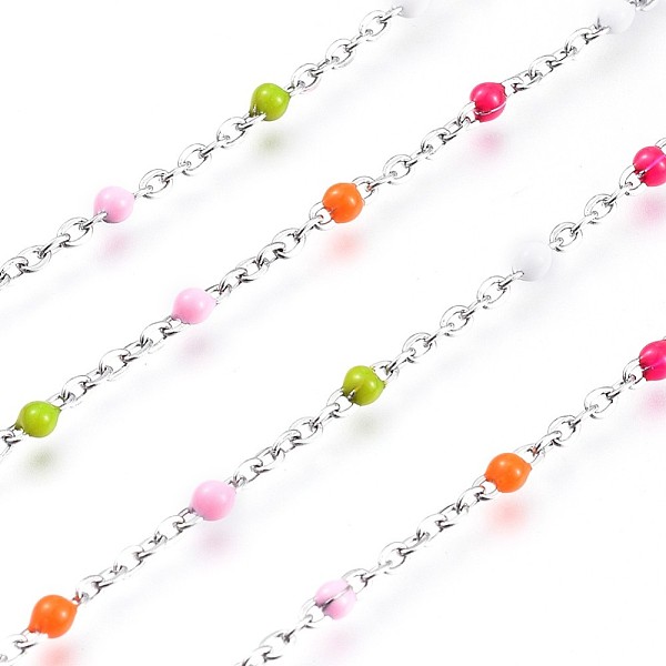 

PandaHall 304 Stainless Steel Enamel Cable Chains, Soldered, with Spool, Flat Oval, Colorful, Stainless Steel Color, 2x1.5x0.5mm, about 32.8...
