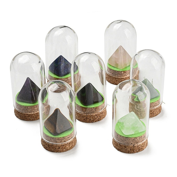

PandaHall Natural Gemstone Pyramid Display Decoration with Glass Dome Cloche Cover, Cork Base Bell Jar Ornaments for Home Decoration...