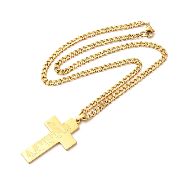 

PandaHall 304 Stainless Steel Cross Pendant Necklaces, Curb Chain Necklace with Lobster Clasps, Word I Can Do All Things Bible Verse...