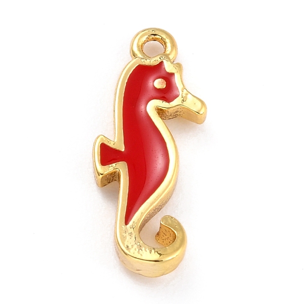 

PandaHall Golden Brass Enamel Pendants, Long-Lasting Plated, Sea Horse, Red, 16x6x2mm, Hole: 1.1mm Brass+Enamel Sea Horse Red