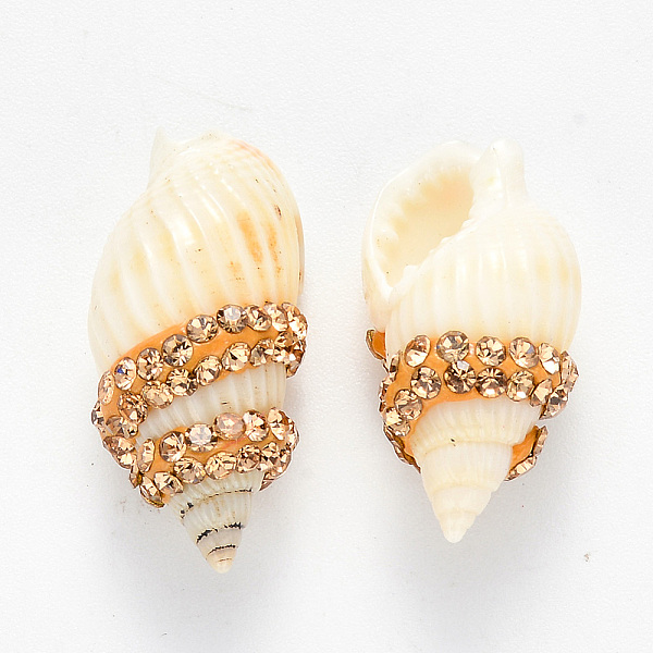 

PandaHall Spiral Shell Beads, with Polymer Clay Rhinestones, No Hole/Undrilled, Light Topaz, PP11(1.7~1.8mm), 22~26x11~13x10~11mm Spiral..., Yellow