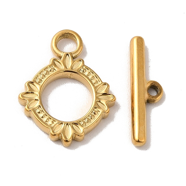 

PandaHall Ion Plating(IP) 304 Stainless Steel Toggle Clasps, Flower, Real 18K Gold Plated, Ring: 17.5x14x2mm, Hole: 2mm, Bar: 16.5x5x2mm...