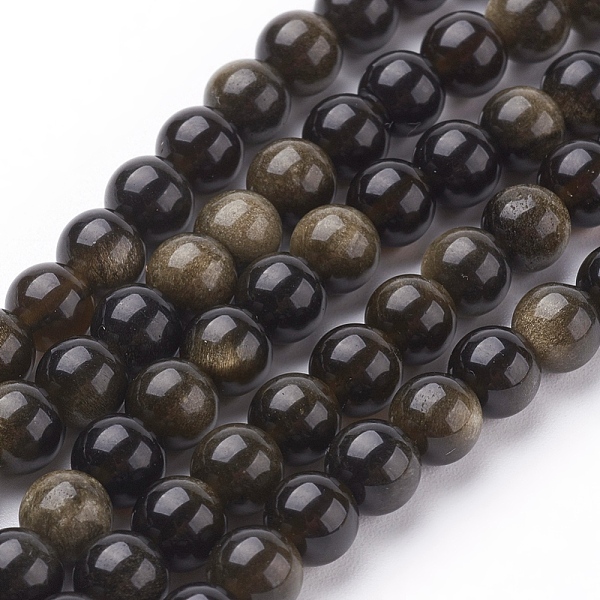 

PandaHall Natural Golden Sheen Obsidian Beads Strands, Round, 6mm, Hole: 1mm, 31pcs/strand, 8 inch Golden Sheen Obsidian Round