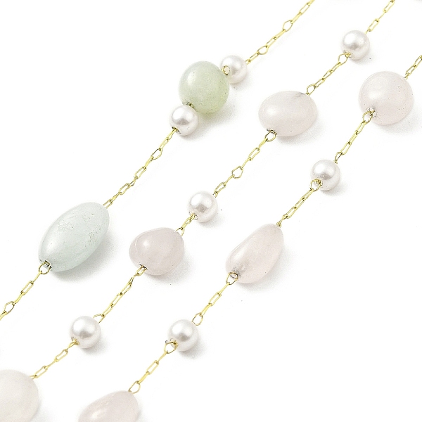 

PandaHall Ion Plating(IP) 316 Surgical Stainless Steel Paperclip Chains, with Natural Morganite Nuggets Beads and Glass Beads, Soldered...