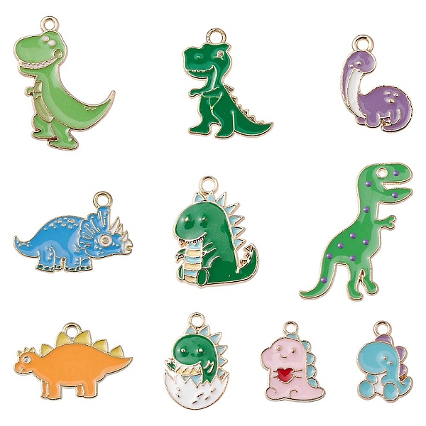 

PandaHall 10Pcs 10 Styles Alloy Enamel Pendants, Dinosaur, Mixed Color, 16~29x11.5~24.5x1~2.5mm, Hole: 1.4~2mm, 1pc/style Alloy+Enamel..., Multicolor