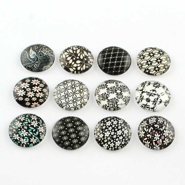 

PandaHall Half Round/Dome Floral Photo Glass Flatback Cabochons for DIY Projects, Mixed Color, 12x4mm Glass Half Round Multicolor