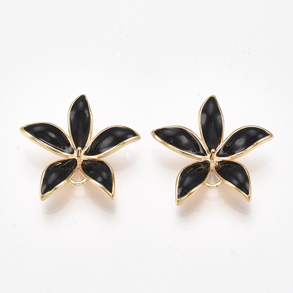 

PandaHall Brass Links Peg Bails, For Half Drilled Bead, with Enamel, Flower, Nickel Free, Real 18K Gold Plated, Black, 23x24x5~6mm, Hole...