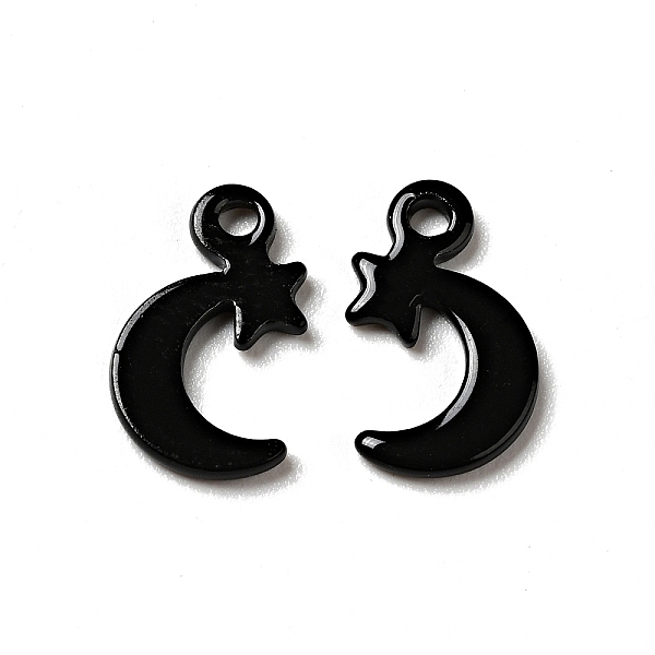 

PandaHall Spray Painted 201 Stainless Steel Charms, Moon with Star Charms, Black, 12x7x1mm, Hole: 1.2mm 201 Stainless Steel Moon Black