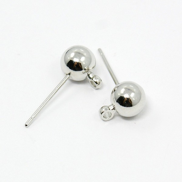 

PandaHall Brass Ball Post Ear Studs, with Loop, Platinum, about 6mm in diameter, 17mm long, Hole: about 1.5mm, Pin: 0.7mm Brass Round