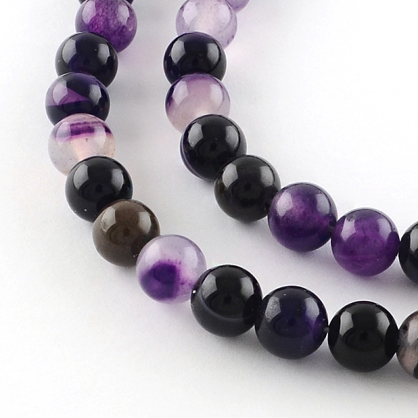 

PandaHall Dyed Natural Striped Agate/Banded Agate Round Bead Strands, Indigo, 8mm, Hole: 1mm, about 48pcs/strand, 14.9 inch Banded Agate..., Purple