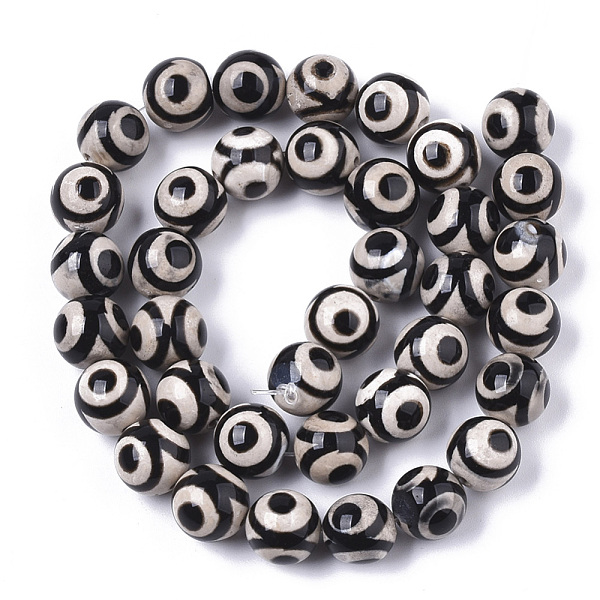 

PandaHall Tibetan Style 3-Eye dZi Beads Strands, Natural Agate Beads, Dyed & Heated, Round, 3-Eye, 10mm, Hole: 1mm, about 37pcs/strand...