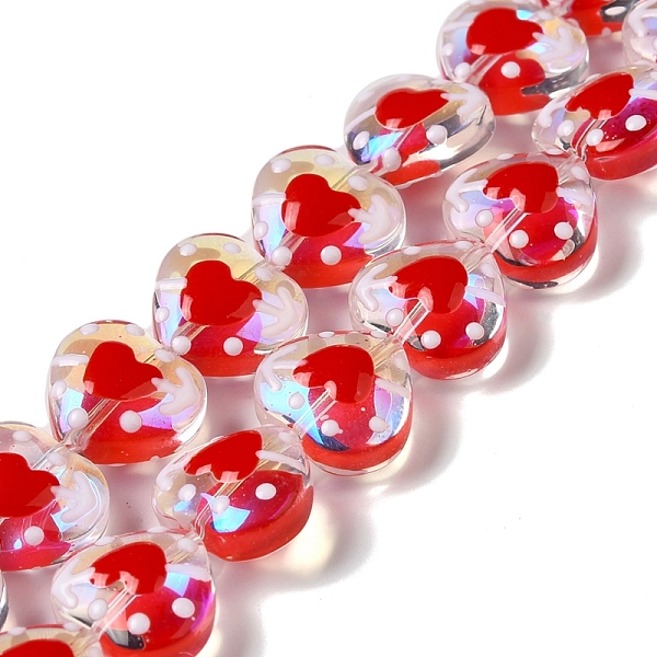 

PandaHall Handmade Glass Beads Strands, with Enamel, Heart, Cerise, 11~12x12~12.5x6~6.5mm, Hole: 0.6mm, about 30pcs/strand, 13.27''(33.7cm)..., Red
