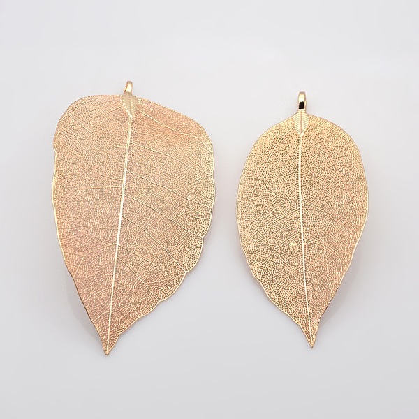 

PandaHall Natural Leaf Plating Brass Large Pendants, Rose Gold, 50~95x20~60x0.6mm, Hole: 3.5mm Brass Leaf