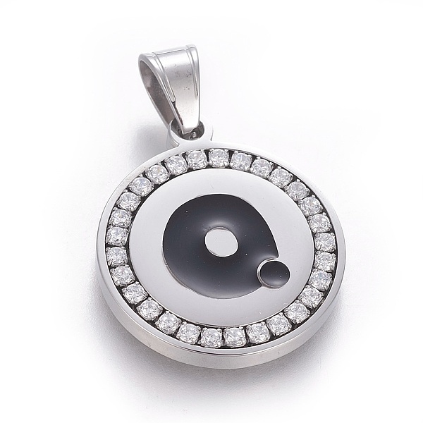 

PandaHall 304 Stainless Steel Enamel Pendants, with Cubic Zirconia, Flat Round with Letter, Stainless Steel Color, Clear, Letter.Q...