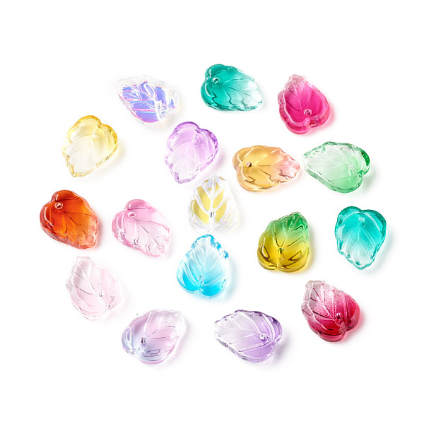 

PandaHall Two-Tone Transparent Glass Charms, Leaf, Mixed Color, 13.5x10.5x3.5mm, Hole: 1.2mm Glass Leaf Multicolor