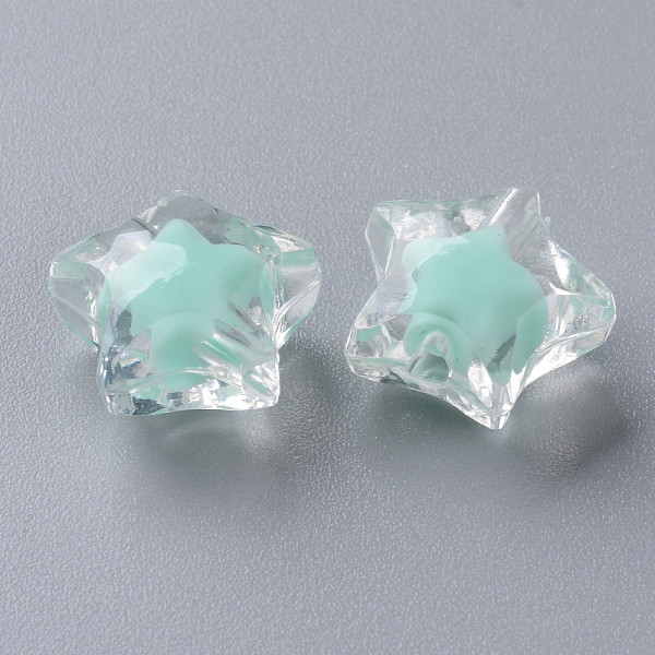 

PandaHall Transparent Acrylic Beads, Bead in Bead, Faceted, Star, Aquamarine, 14x15x8.5mm, Hole: 2mm, about 518pcs/500g Acrylic Star Green