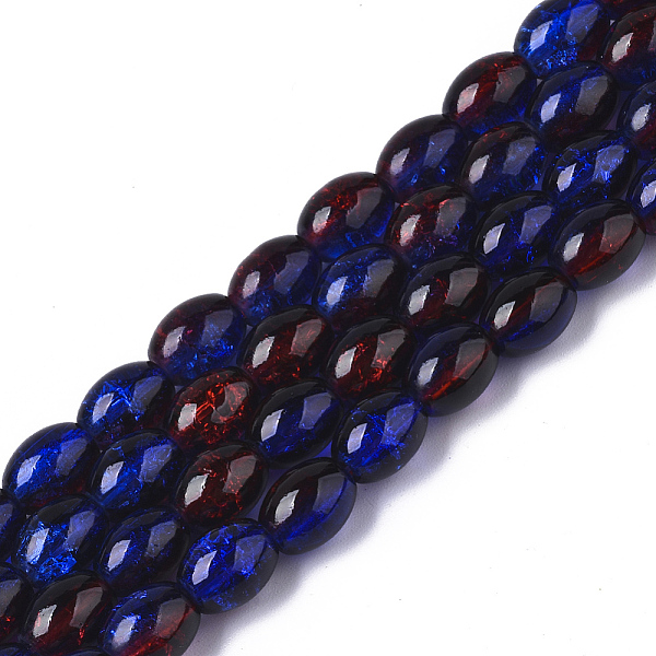 

PandaHall Transparent Crackle Glass Beads Strands, Oval, Medium Blue, 8x5.5~6mm, Hole: 1mm, about 100pcs/strand, 31.4 inch Glass Oval Blue