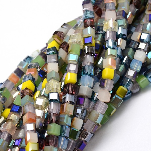 

PandaHall Electroplate Glass Bead Strands, Faceted Cube, Mixed Color, 6~7x6~7x6~7mm, Hole: 1mm, about 70pcs/strand, 15.94 inch Glass Cube..., Multicolor