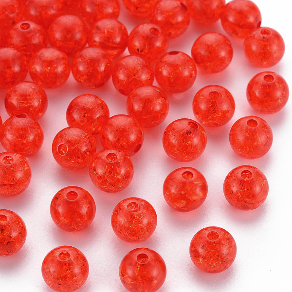 

PandaHall Transparent Crackle Acrylic Beads, Round, Orange Red, 10x9mm, Hole: 2mm, about 940pcs/500g. Acrylic Round