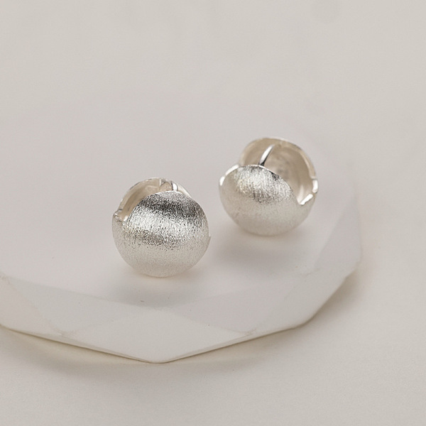 925 Silver Wire-drawing Round Ball Earrings For Women