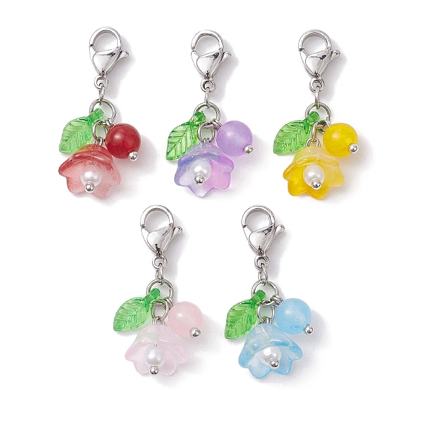

PandaHall Flower Glass & Natural & Dyed Malaysia Jade Pendant Decortion, Lobster Claw Clasps Charms for Bag Ornaments, Stainless Steel Color..., Multicolor