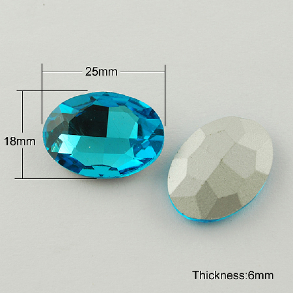 PandaHall Glass Pointed Back Rhinestone, Back Plated, Faceted, Oval, Deep Sky Blue, 18x25x6mm Glass Rhinestone Oval Blue